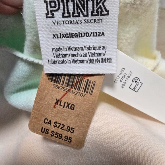 Victorias Secret PINK Sweatshirt XL Off Shoulder Tie Dye Pastel Rainbow Pullover - Picture 9 of 11